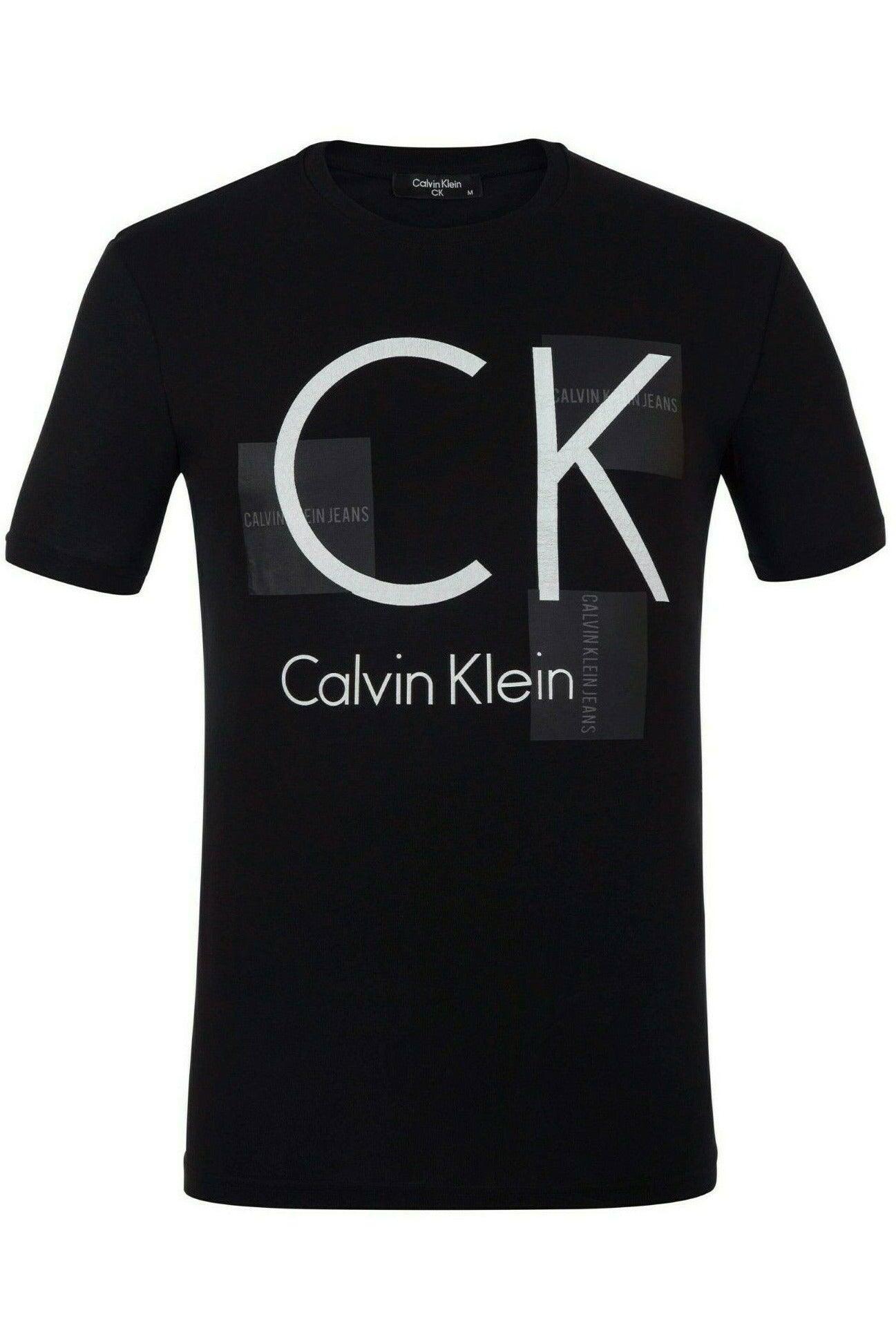 Black Calvin Klein short sleeve t-shirt with large CK logo and Calvin Klein Jeans text